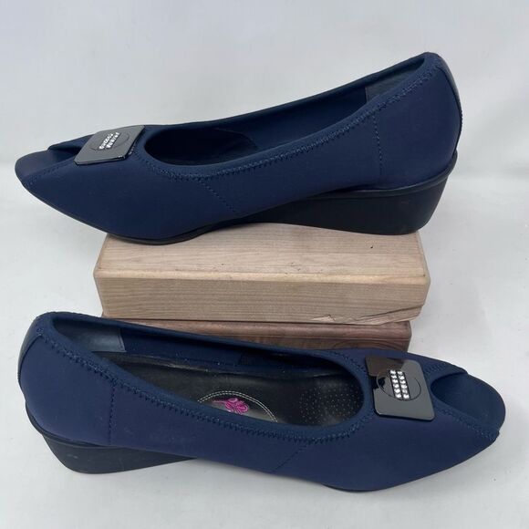 Ros Hommerson Eloise Peep Toe Wedge Heel Navy 10 Wide - Picture 3 of 10